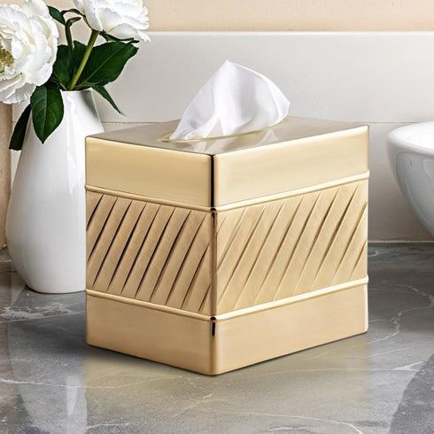 Handcrafted Wave Embossed Metal Square Tissue Box Cover